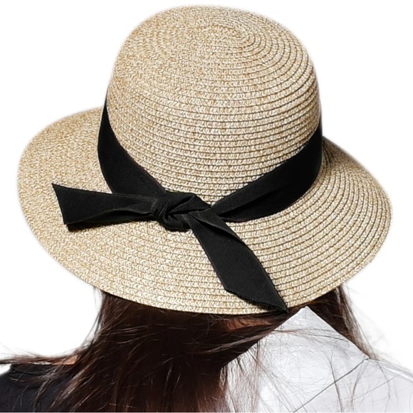 furtalk Accessories - Elegant Tan Straw Hat with Black Ribbon